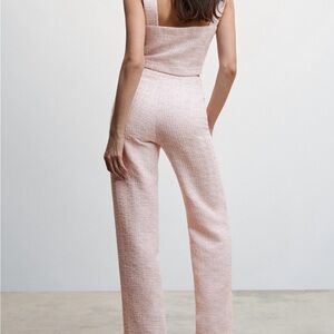 Mango Tweed Wide-Leg High-Waist Pants in Pale Pink